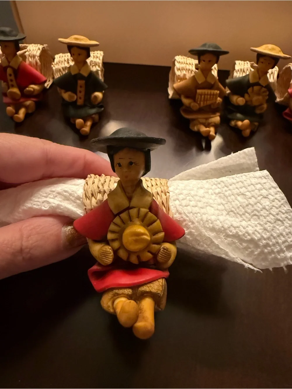 Folk Art Napkin Rings From Ecuador Handcrafted Polymer Clay And Wicker Set Of 6